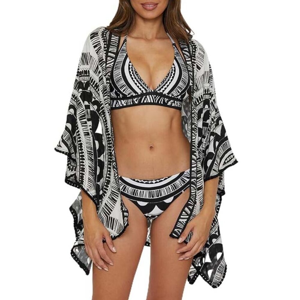 NWT Trina Turk Hula Fringe Kimono Cover Up Tunic One Size